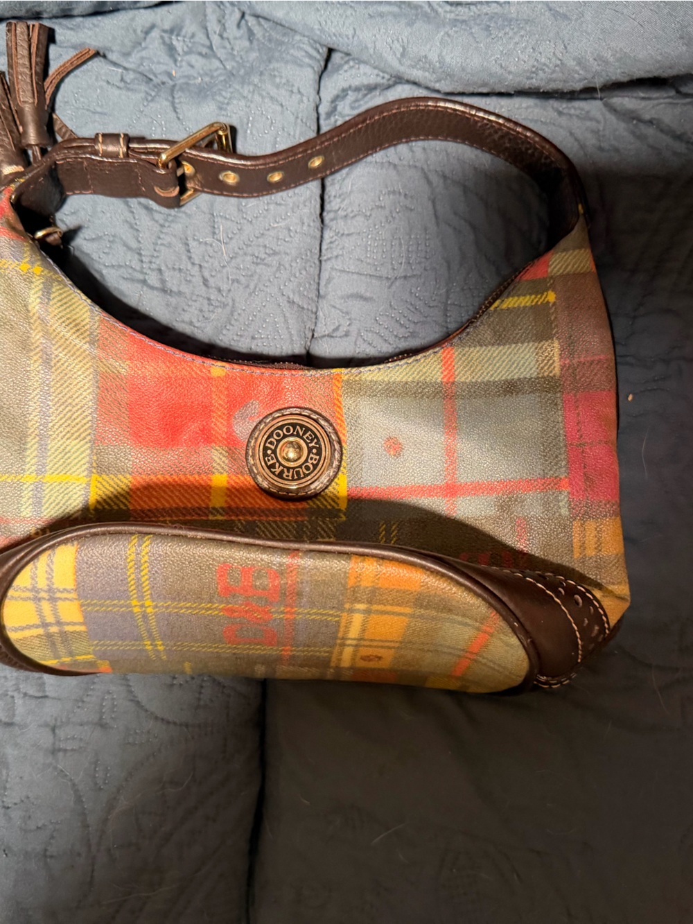 Dooney & Bourke Plaid Shoulder Bag in Red, Yellow & Brown